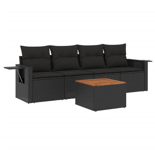 Sofasæt til haven 5 dele med hynder polyrattan sort