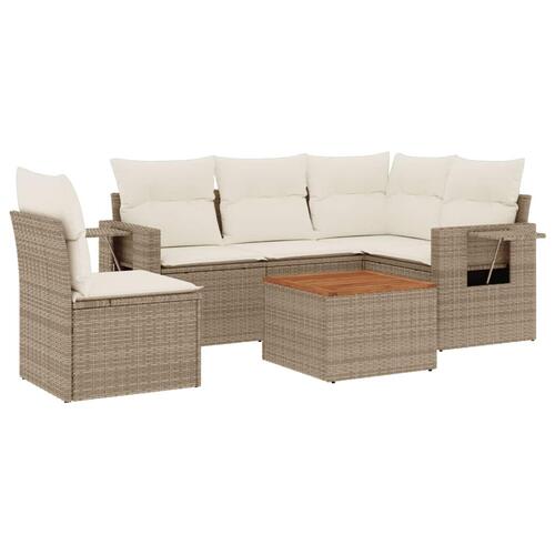 Sofasæt til haven 6 dele med hynder polyrattan beige