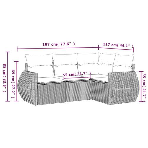 Sofasæt til haven 4 dele med hynder polyrattan sort