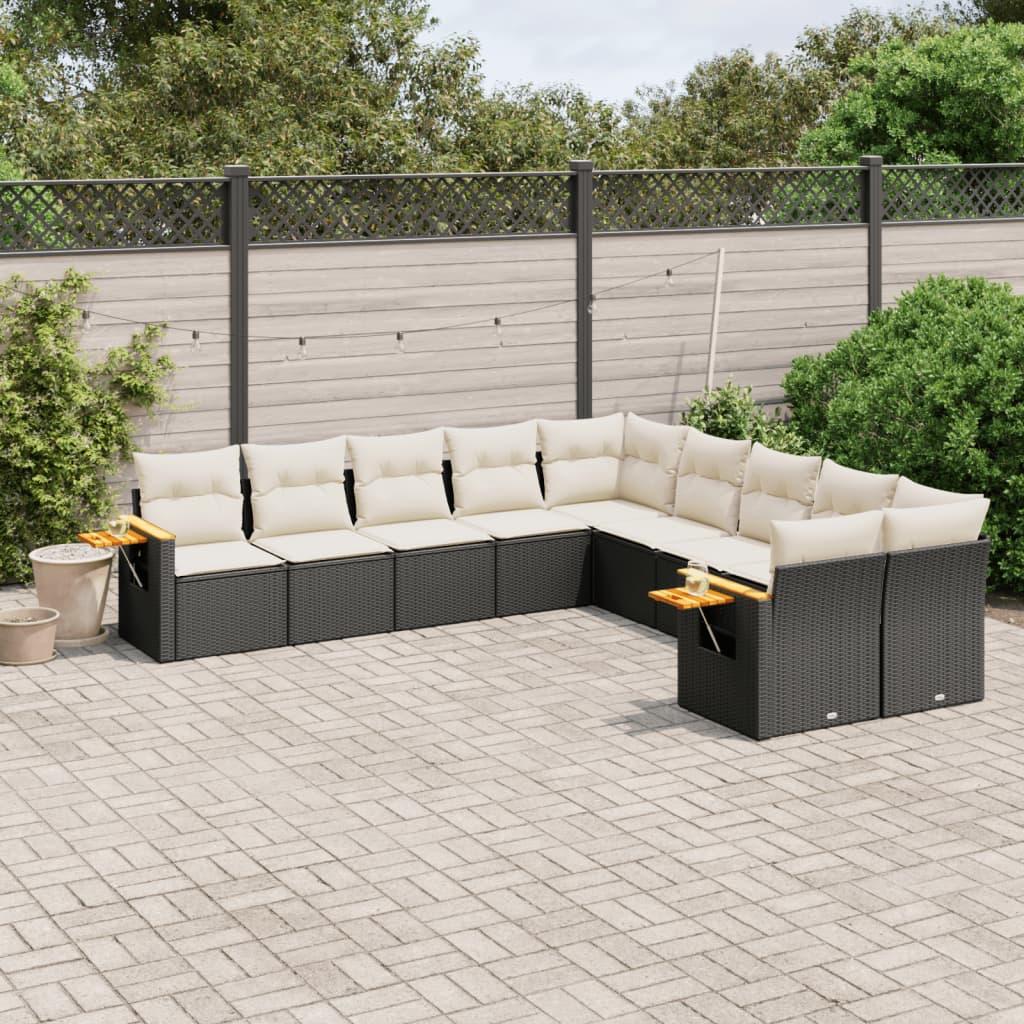 Sofasæt til haven 10 dele med hynder polyrattan sort