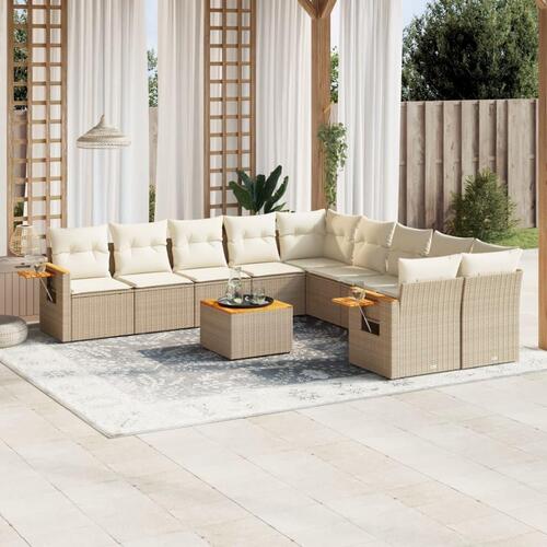 Sofasæt til haven 11 dele med hynder polyrattan beige