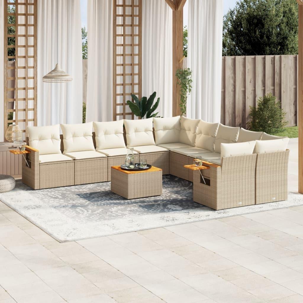 Sofasæt til haven 11 dele med hynder polyrattan beige