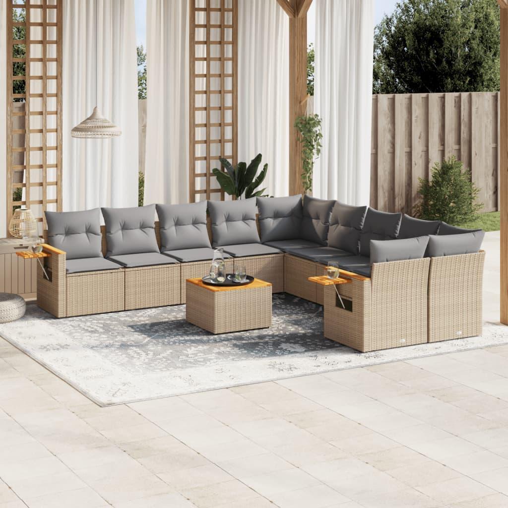 Sofasæt til haven 11 dele med hynder polyrattan beige