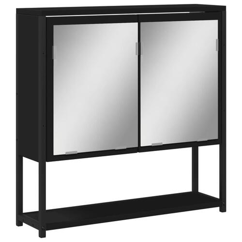 Badeværelsesskab med spejl 60x16x60 cm konstrueret træ sort