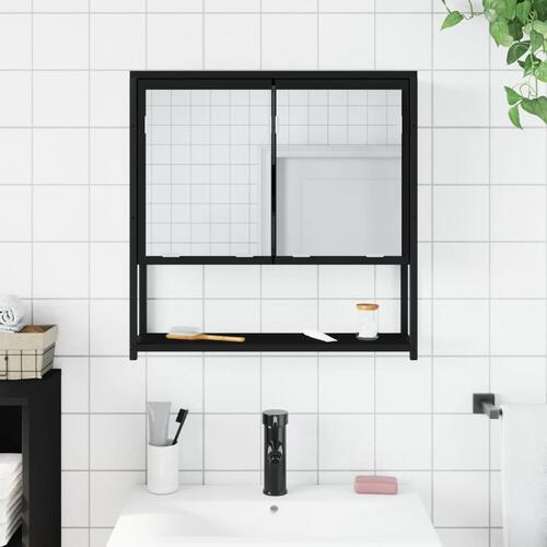 Badeværelsesskab med spejl 60x16x60 cm konstrueret træ sort