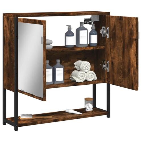 Badeværelsesskab + spejl 60x16x60 cm konstrueret træ røget eg