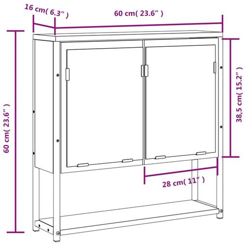 Badeværelsesskab + spejl 60x16x60 cm konstrueret træ røget eg