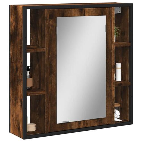 Badeværelsesskab + spejl 60x16x60 cm konstrueret træ røget eg