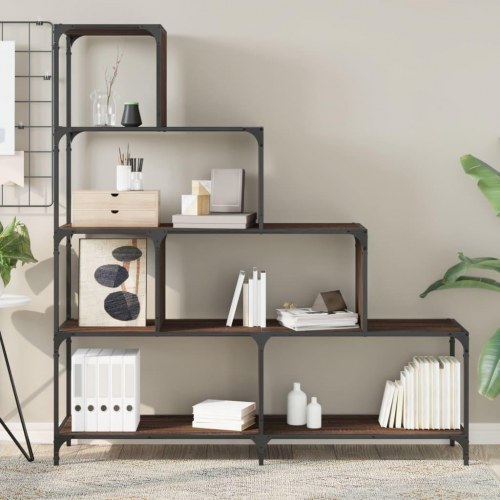 Bogreol 139x33,5x149 cm 4 trin konstrueret træ brunt eg