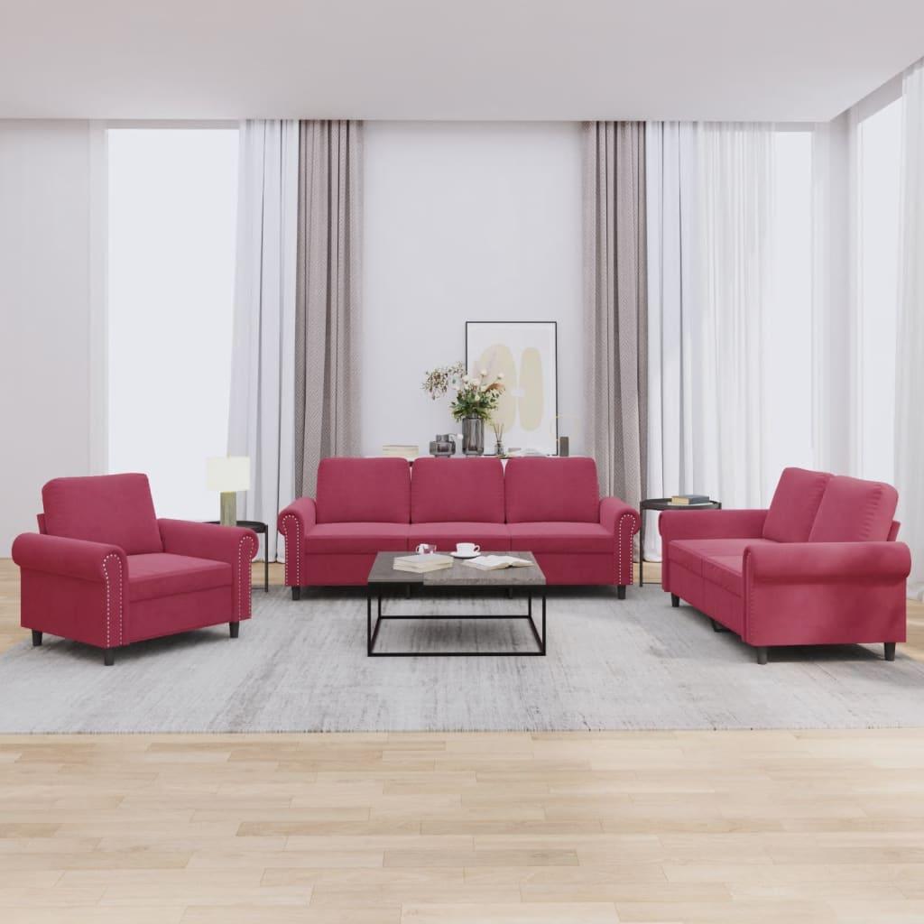 2 personers sofa med hynder velour vinrød