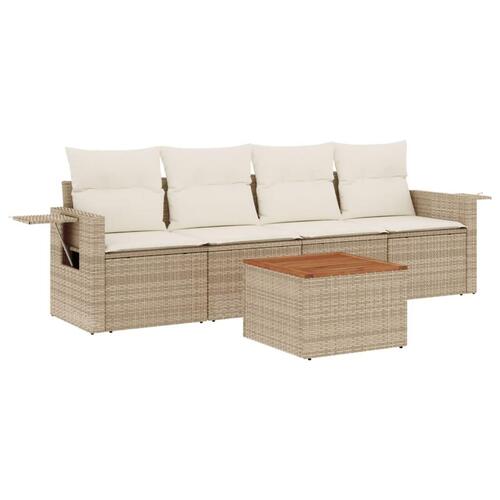 Sofasæt til haven 5 dele med hynder polyrattan beige