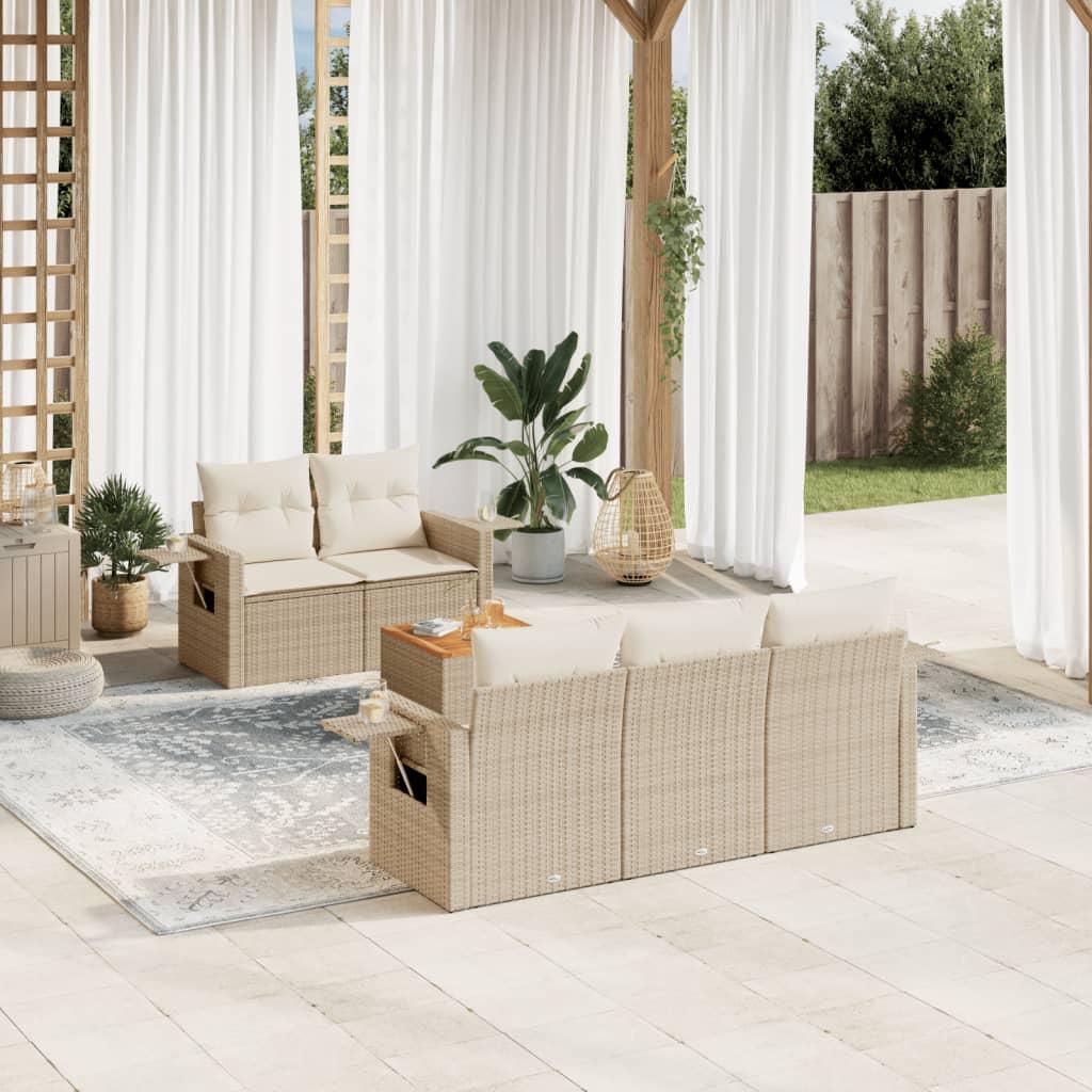 Sofasæt til haven 6 dele med hynder polyrattan beige