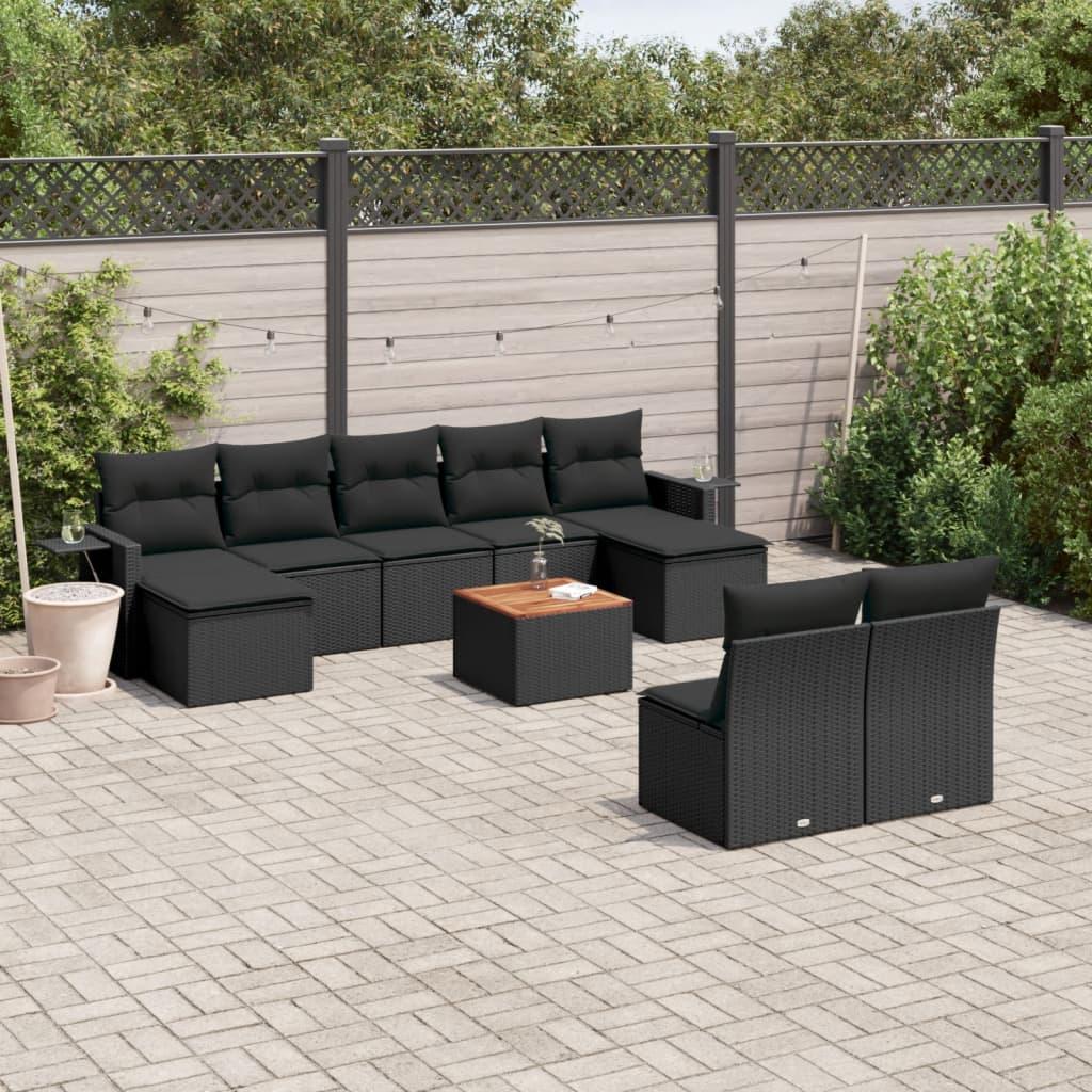Sofasæt til haven 10 dele med hynder polyrattan sort