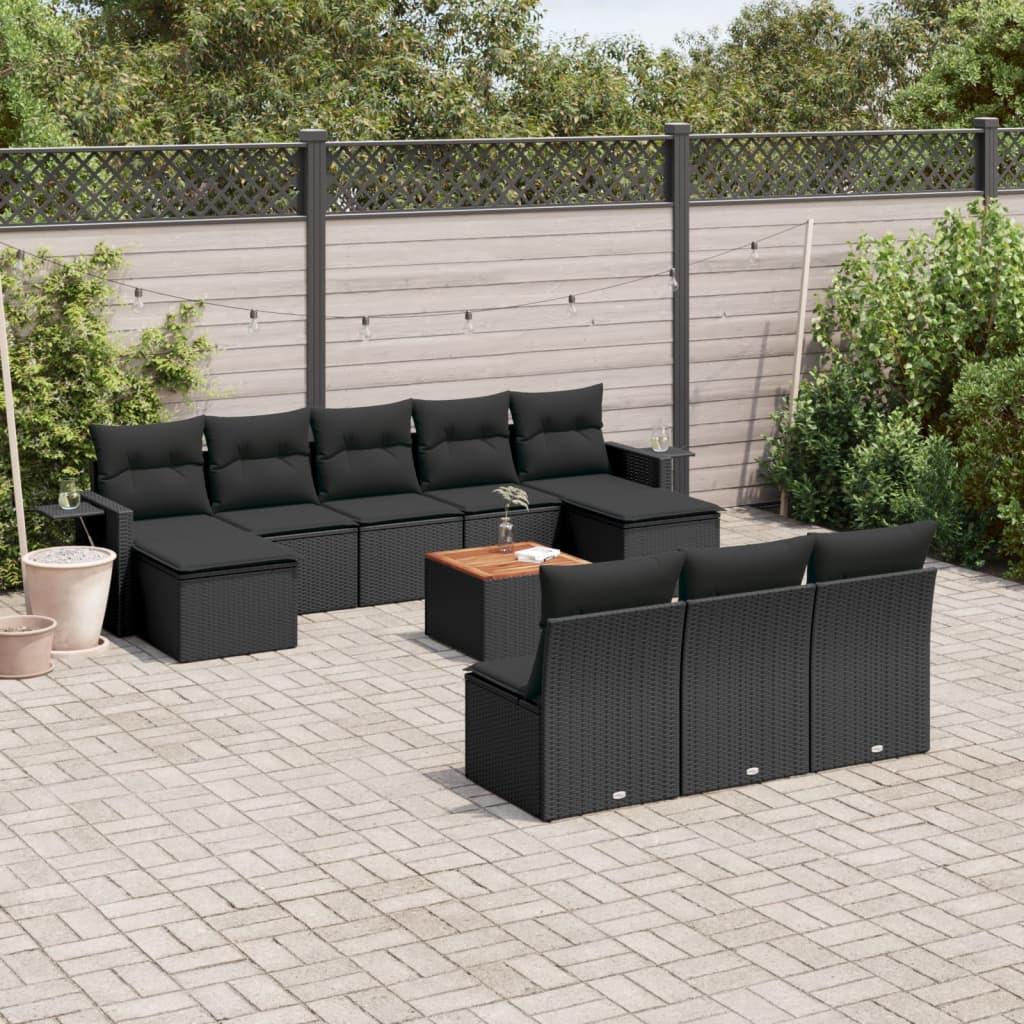 Sofasæt til haven 11 dele med hynder polyrattan sort