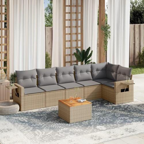 Havesofasæt 7 dele med hynder polyrattan beige