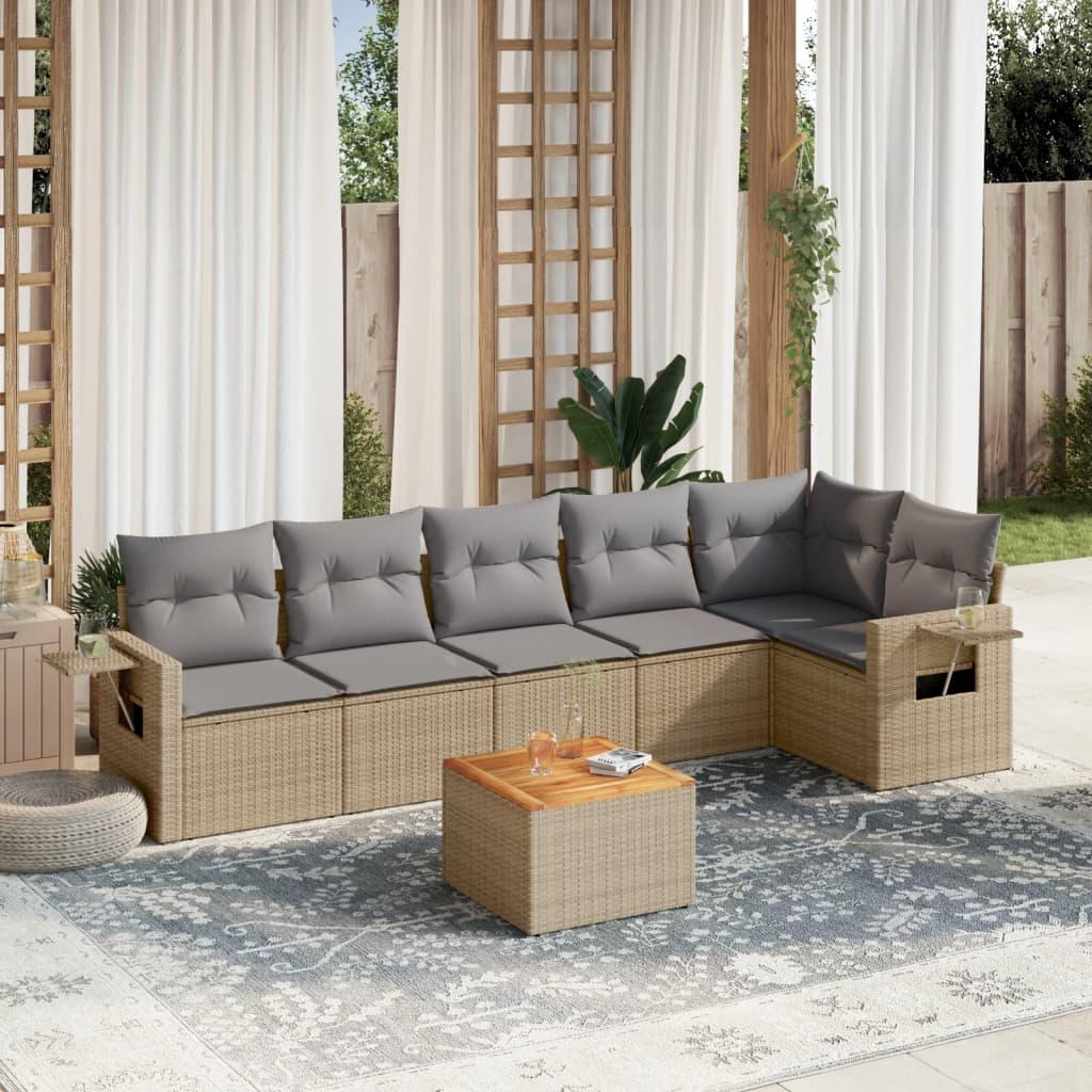 Havesofasæt 7 dele med hynder polyrattan beige