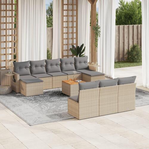Havesofasæt 11 dele med hynder polyrattan beige