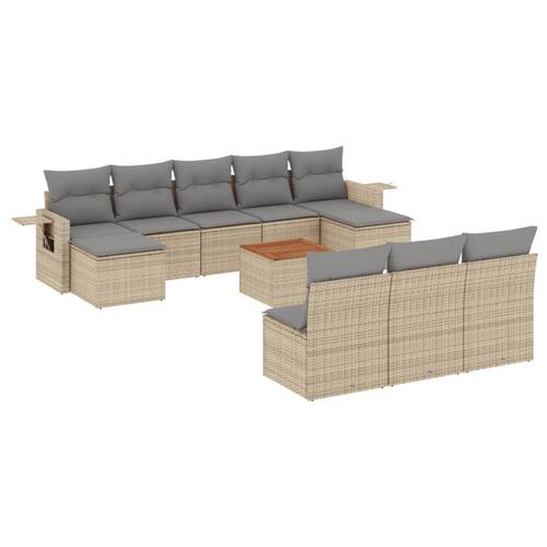 Havesofasæt 11 dele med hynder polyrattan beige