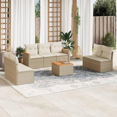 Sofasæt til haven 8 dele med hynder polyrattan beige