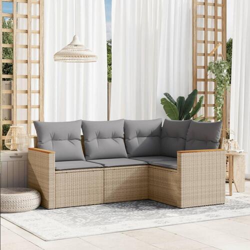 Sofasæt til haven 4 dele med hynder polyrattan beige