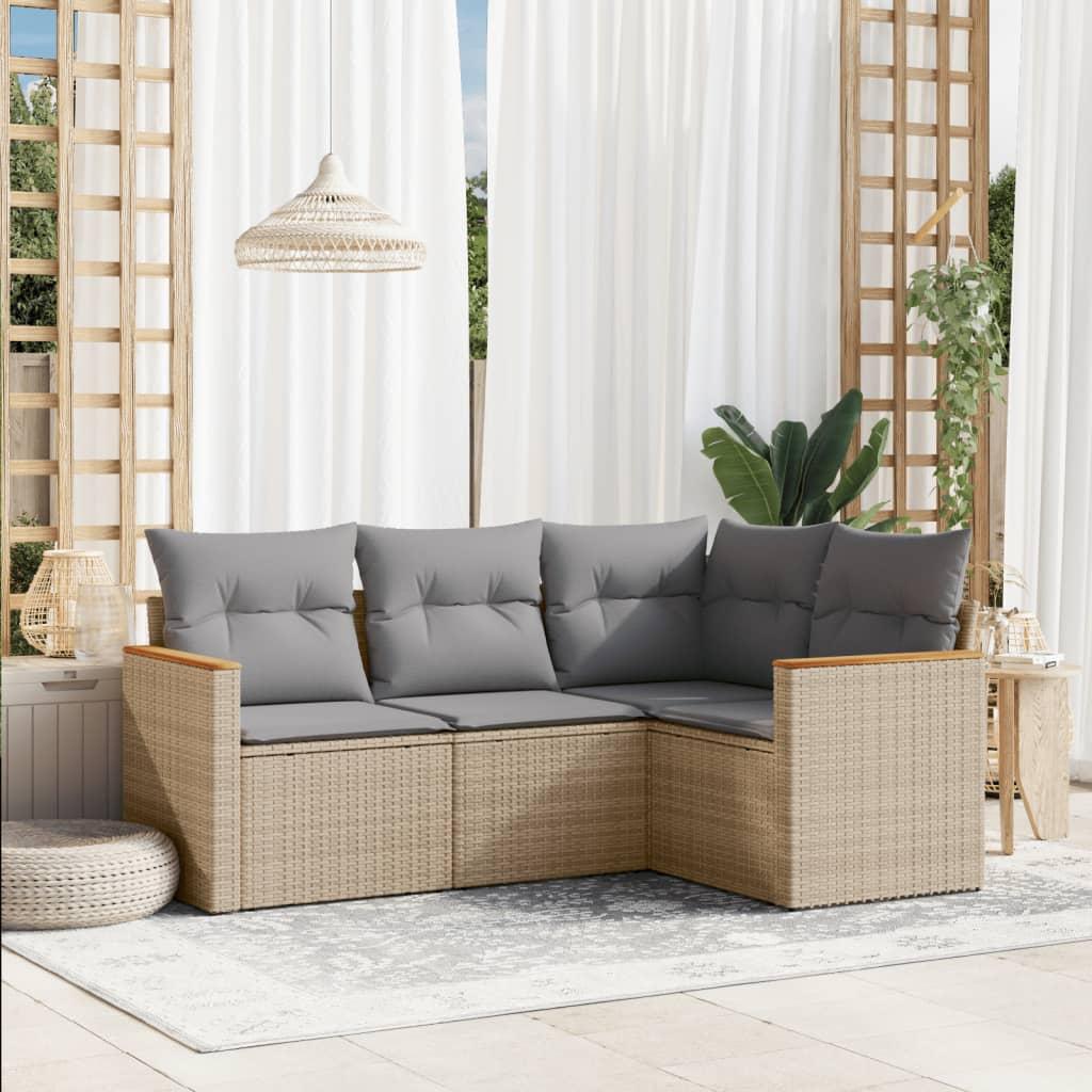 Sofasæt til haven 4 dele med hynder polyrattan beige