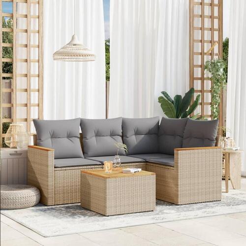 Sofasæt til haven 5 dele med hynder polyrattan beige