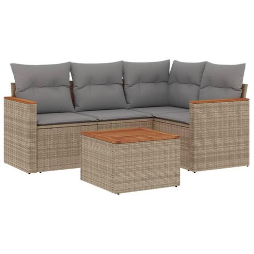 Sofasæt til haven 5 dele med hynder polyrattan beige