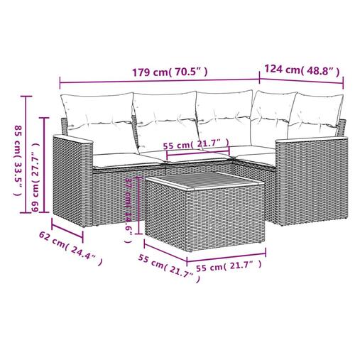 Sofasæt til haven 5 dele med hynder polyrattan beige