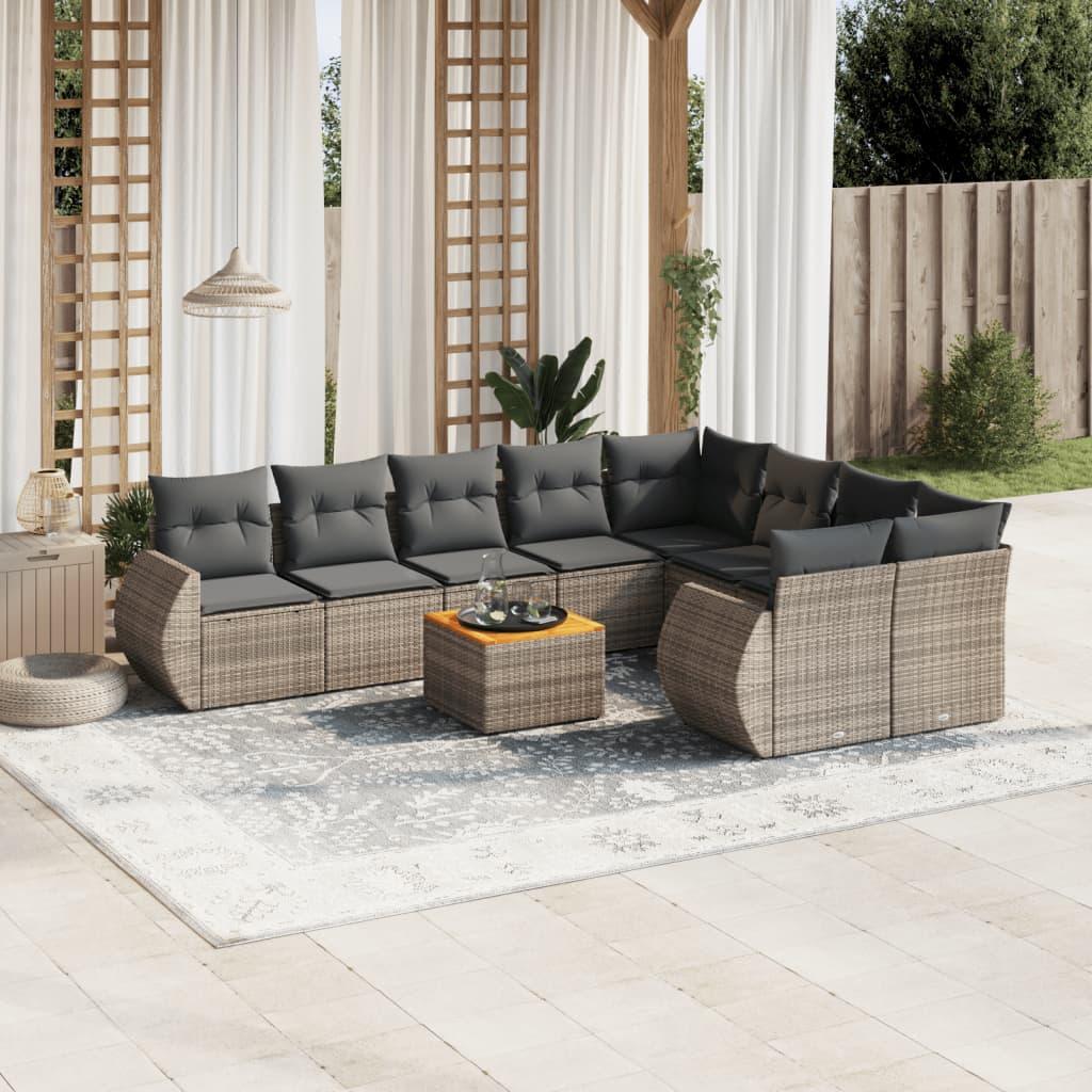 Sofasæt til haven 10 dele med hynder polyrattan grå billede