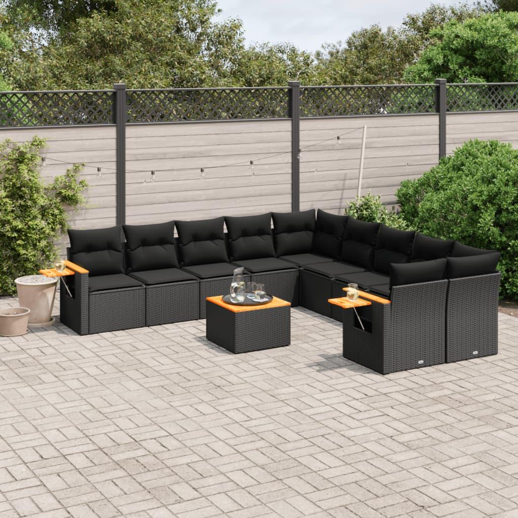 Sofasæt til haven 11 dele med hynder polyrattan sort
