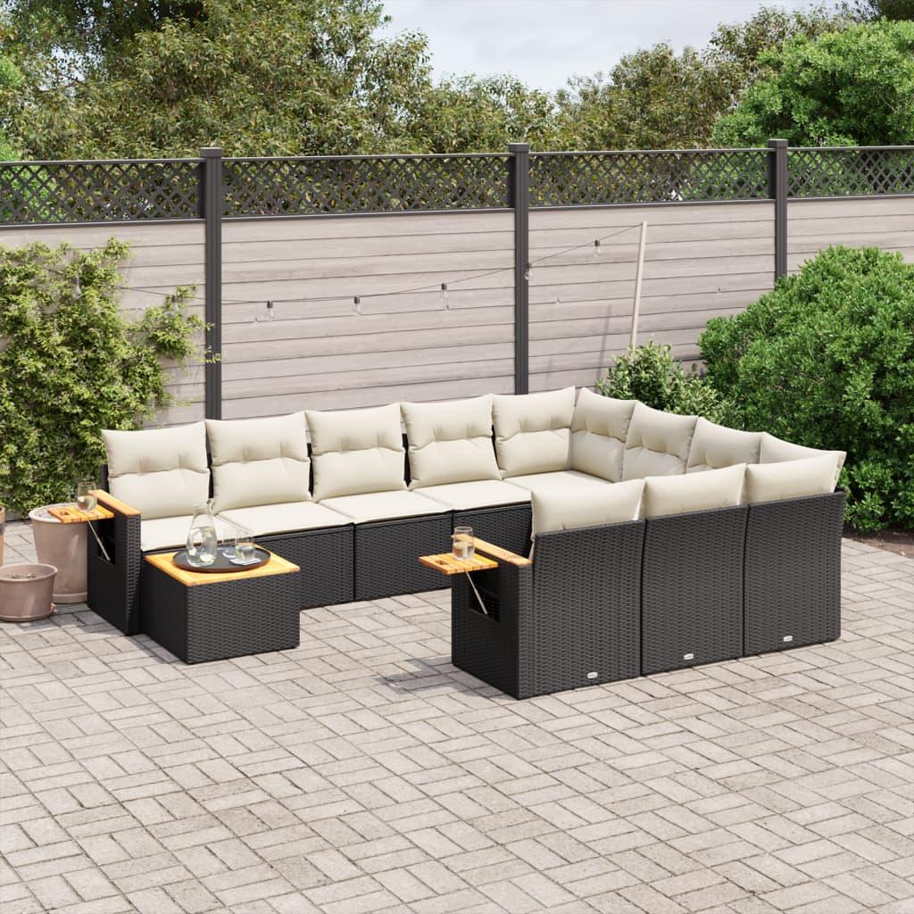 Sofasæt til haven 11 dele med hynder polyrattan sort