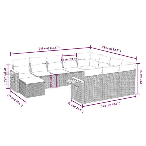 Sofasæt til haven 11 dele med hynder polyrattan beige