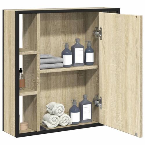 Badeværelsesskab m. spejl 60x16x60 cm konstrueret træ sonoma-eg