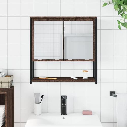 Badeværelsesskab + spejl 60x16x60 cm konstrueret træ brunt eg
