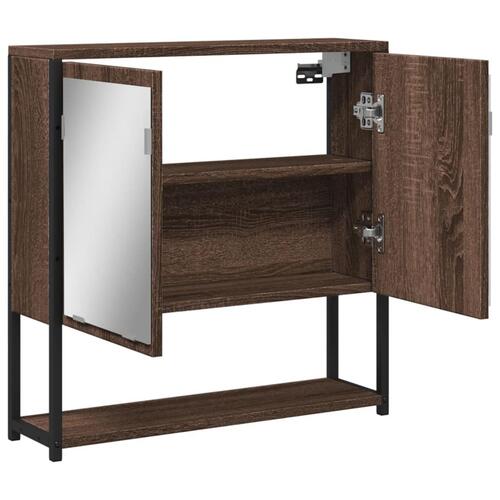 Badeværelsesskab + spejl 60x16x60 cm konstrueret træ brunt eg