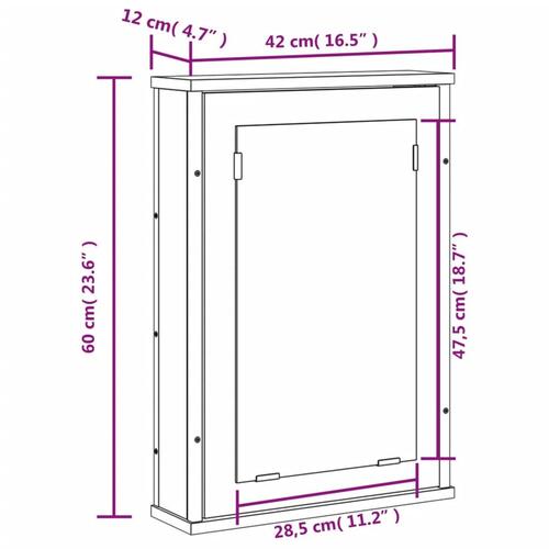 Badeværelsesskab med spejl 42x12x60 cm konstrueret træ røget eg