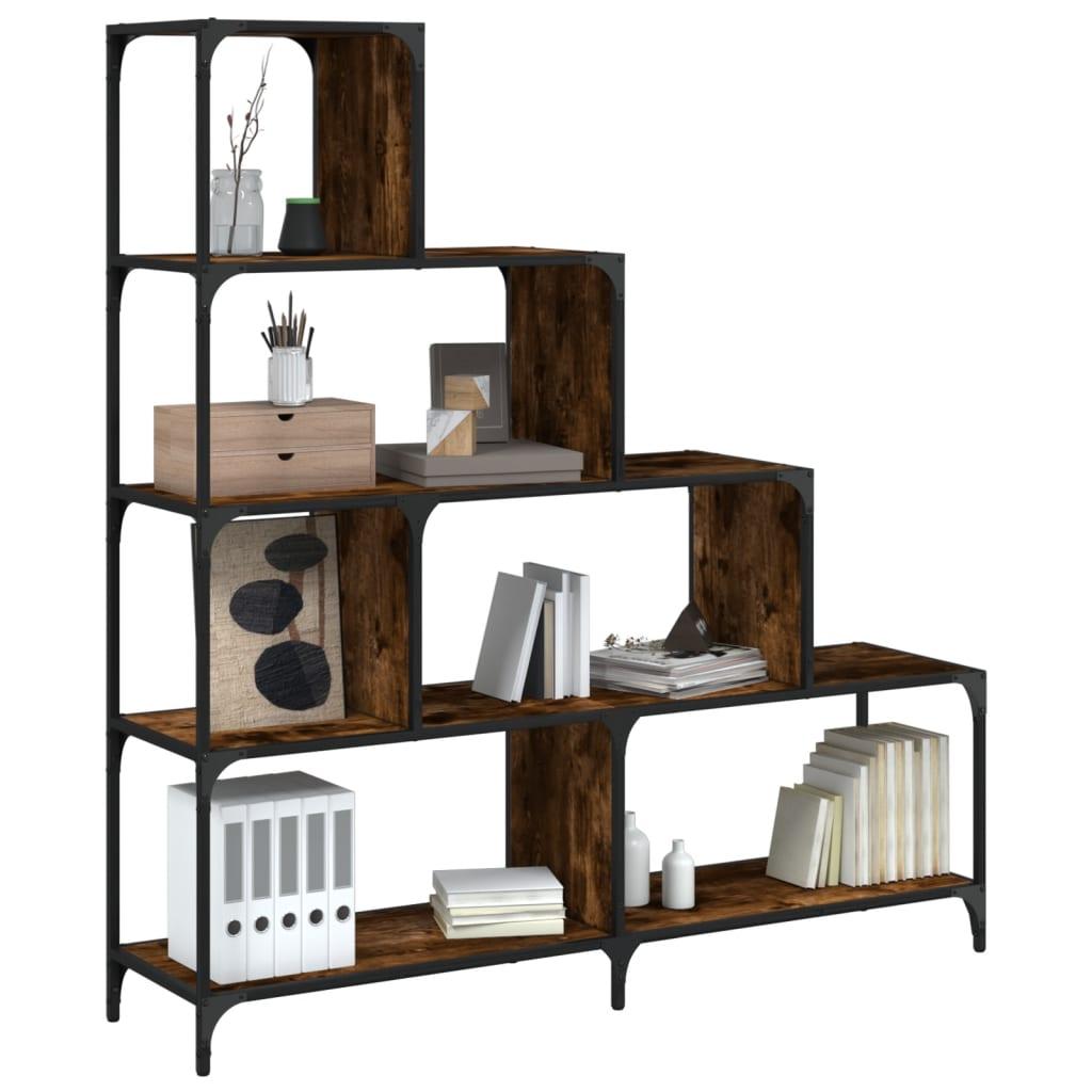 Bogreol 139 × 33,5 × 149 cm - 4-trins reolsystem i konstrueret træ, røget eg billede
