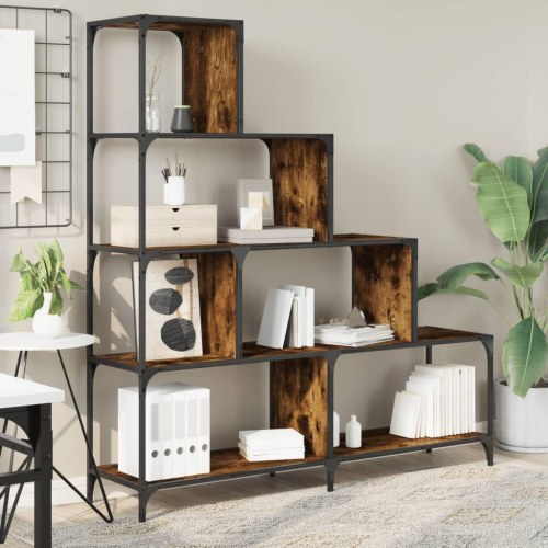 Bogreol 139 × 33,5 × 149 cm - 4-trins reolsystem i konstrueret træ, røget eg