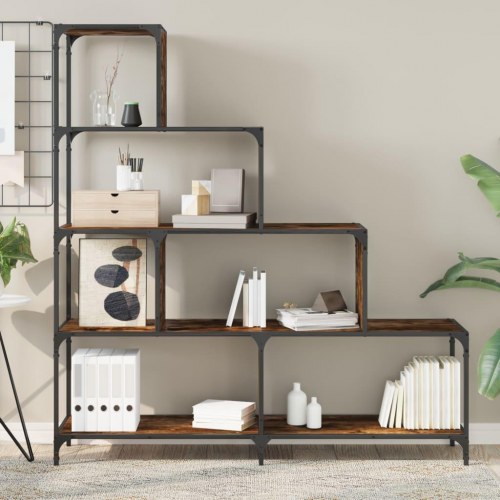 Bogreol 139 × 33,5 × 149 cm - 4-trins reolsystem i konstrueret træ, røget eg