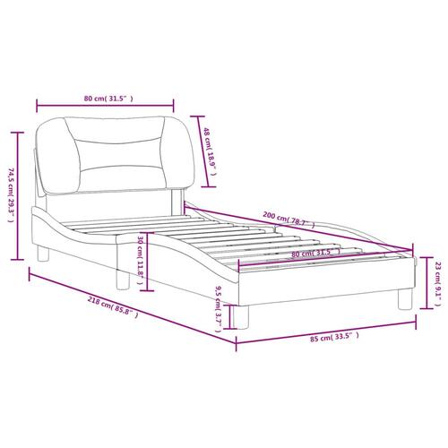 Sengeramme med sengegavl 80x200 cm stof blå