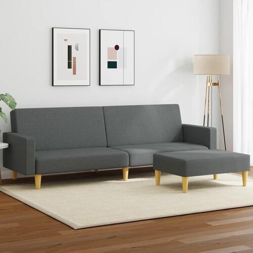 2-personers sovesofa med fodskammel stof mørkegrå