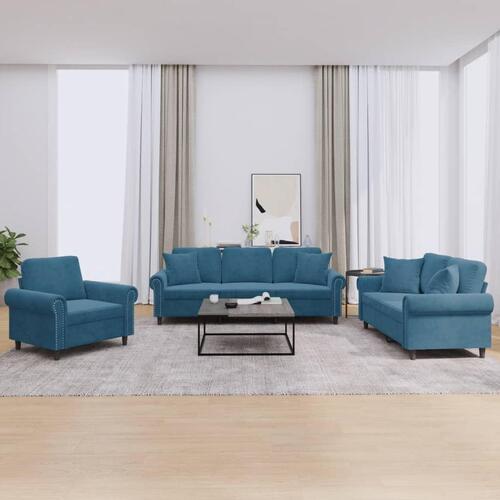 3 personers sofa med puder velour blå
