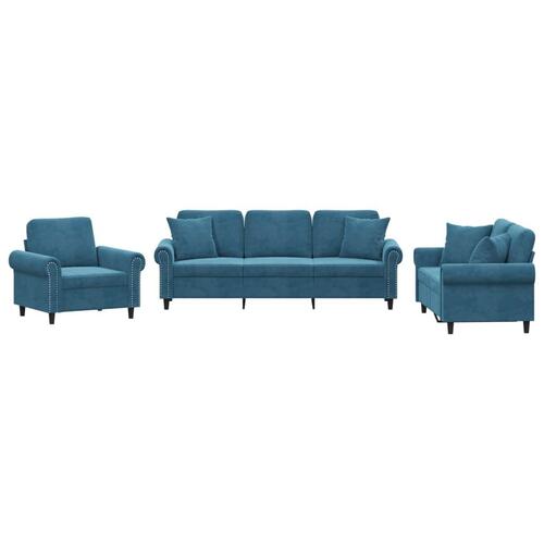 3 personers sofa med puder velour blå
