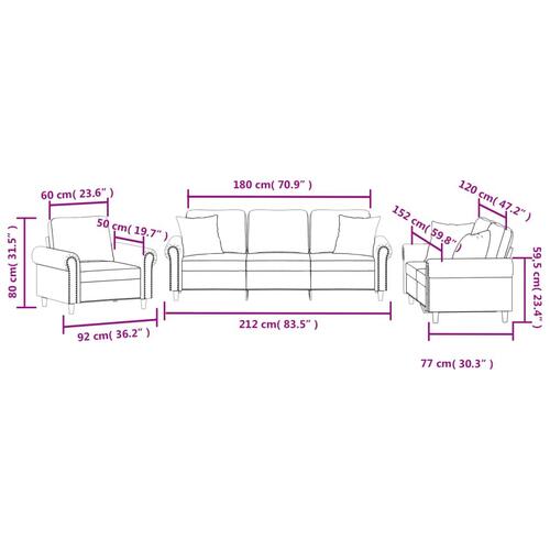 3 personers sofa med puder velour blå