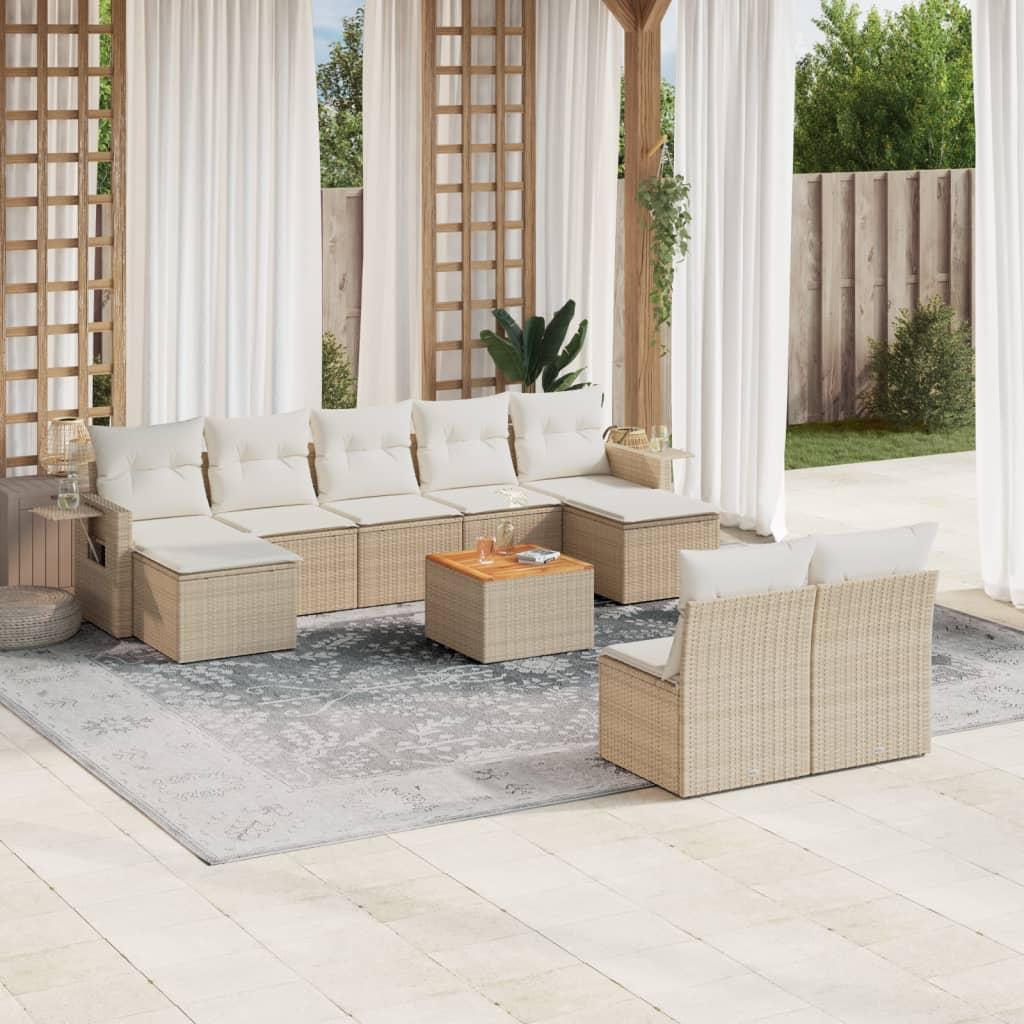 Sofasæt til haven 10 dele med hynder polyrattan beige
