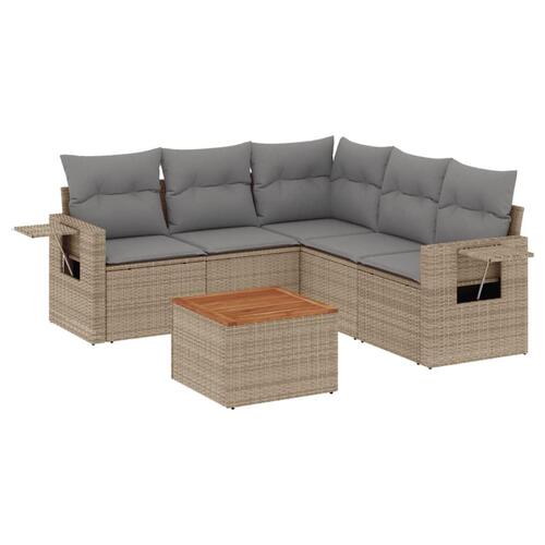 Havesofasæt 6 dele med hynder polyrattan beige