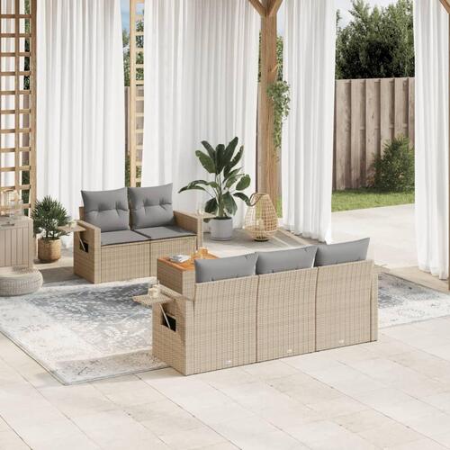 Havesofasæt 6 dele med hynder polyrattan beige