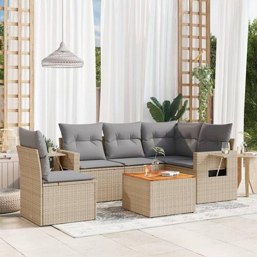 Havesofasæt 6 dele med hynder polyrattan beige