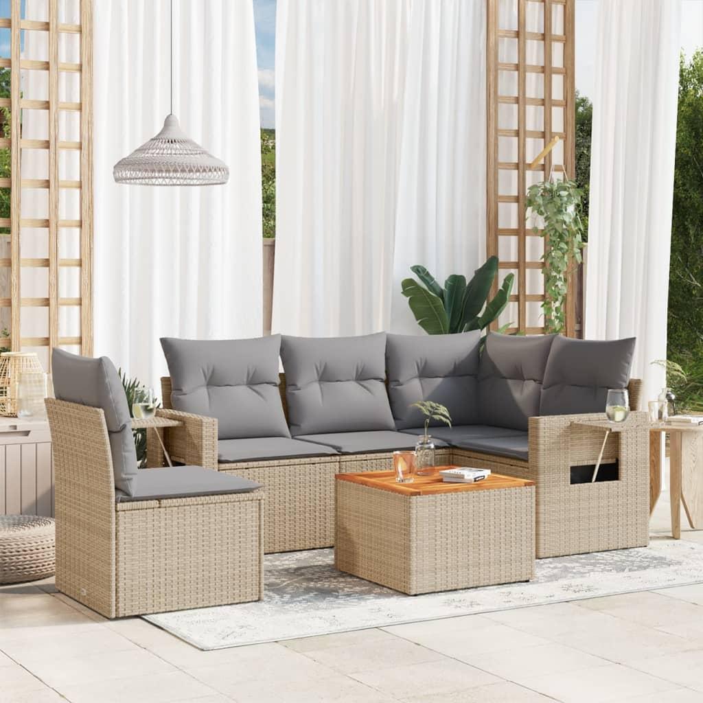 Havesofasæt 6 dele med hynder polyrattan beige