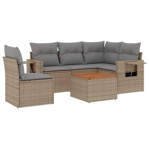 Havesofasæt 6 dele med hynder polyrattan beige